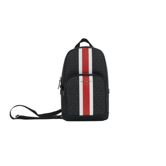 NWT Michael Kors Men's Cooper Med Backpack Black Signature Red Stripe Sling Pack - Picture 10 of 10